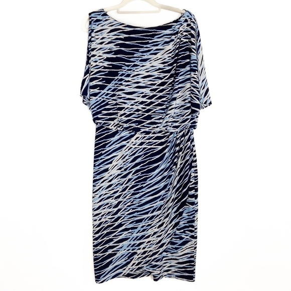 NWOT Adrianna Papell Cold Shoulder Faux Wwrap Abstract Pattern Midi Dress - Picture 1 of 16